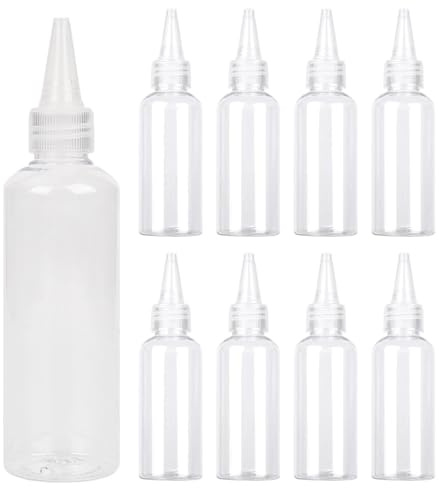 MJFENDAI 8 Stück Squeeze Flasche, Liquid Flaschen 100ml, Leere Farbflaschen mit Spitzen Kopf Spritzflaschen für Speisewürze Kochen Soßen, mit Trichtern, Etiketten, Kugelschreiber