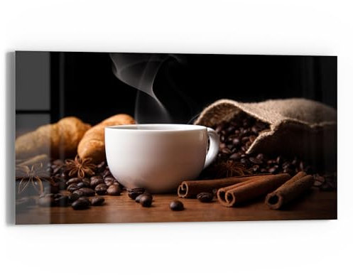 DEQORI Glasbild Echtglas | Motiv Sinnesfreude Kaffee | horizontal einteilig 60x30 cm | schöne Dekoration | Wandbild für Wohnzimmer, Schlafzimmer, Flur & Küche | moderne Wanddeko