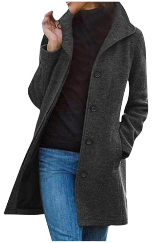 Dyhxuan Wolljacke Damen Warme Lang Herbst Mantel - Locker Trenchcoat Longline Herbstjacke Mit Taschen Wollmantel Outdoorjacke Wool Coat Einreihig Windjacke Urlaub Winterjacke Reisen Damenjacke