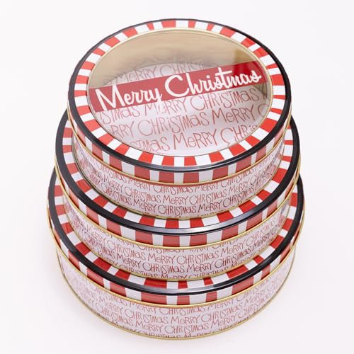 evelay 3 Christmas Tin Box Empty Storage for Treats Cookies Biscuit Cake Round Tins Container Canisters with Festive Design
