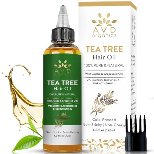 AVD Organics Tea Tree Hair Oil 120 ML | 100% Pure and Natural | Soothes Itchy Scalp | Moisturize Skin Strengthen Hair | Ideal for Both Men and Women | 4 fl oz