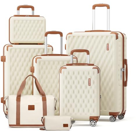 Melalenia Kofferset 7tlg Hartschale Leicht mit 4 Rollen und TSA-Schloss Der Gepäcksets Enthält 1 Kosmetikkoffer 1 Reisetasche und 1 Kulturbeutel Weiß