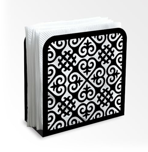 Serviettenhalter Mit Retro Muster Dekorativ Schwarz Metall Für Den Tisch Serviettenhalter Stehend 12 x 12 x 5cm Für Zuhause Küche Restaurant Picknick Party Kaffeebar Esszimmer