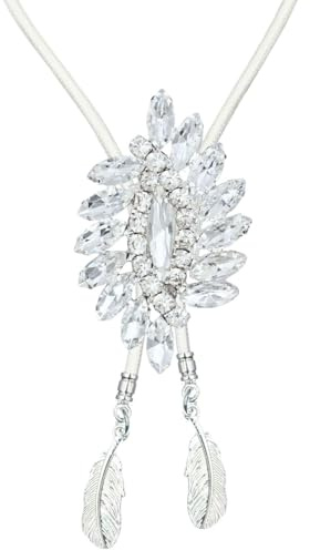PEARLY JUN Silber Bolo Krawatte Western Cowboy Bolo Tie Strass Bling | Cowboy für Herren und Damen Braunes Leder Bolokrawatte Landhausstil Stringwear Hemd Weste Western Accessoires Männer