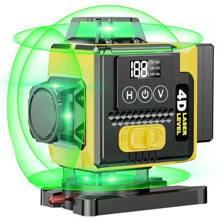 【Modalità a Impulsi】Livella Laser Autolivellante 16 Linee 4 X 360 °Verde livello laser 2 x Batterie, Ricaricabili, Telecomadon, Display Digitale a LED