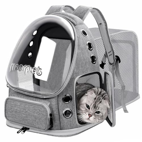 Atmungsaktiver Katzenblasen-Rucksack, großer Raum, Haustier-Tragerucksack, erweiterbar für Kitty-Hund, faltbarer von Fluggesellschaften zugelassener Katzenrucksack, transparenter Haustierreiserucksack