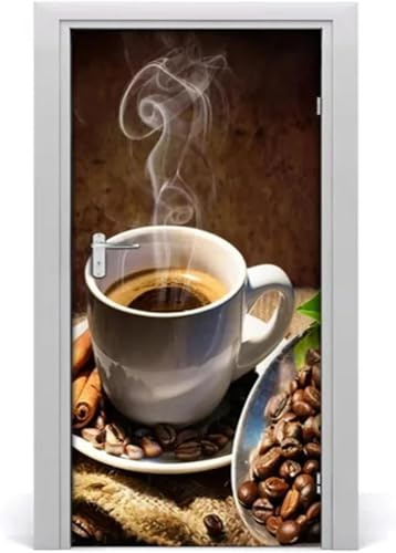 Selbstklebend Türbekleben Kaffee Türtapete 77x200 cm, TürPoster Kaffee Türbilder 3D Türaufkleber Dekoration Poster Tapete Türfolie, PVC Fototapete Wandtattoo Tür Tapeten m8239