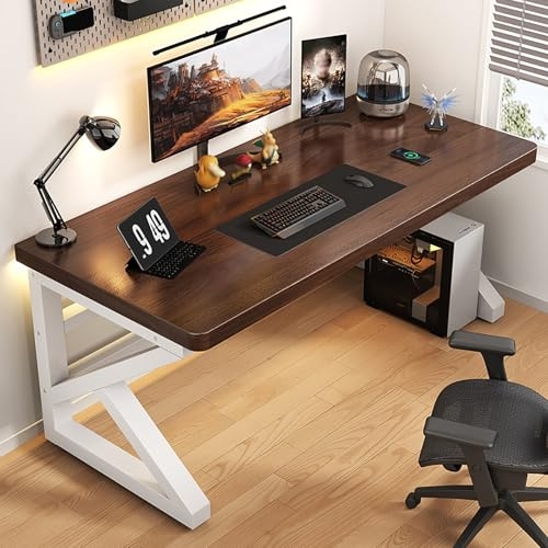 Computertisch aus Massivholz mit 300 kg Tragkraft, dicker 5 cm Desktop, kompaktes und platzsparendes Design für Heimbüro, robust und einfach zu montieren