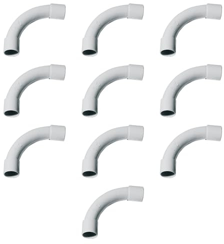 10 raccordi ad angolo per tubo rigido, ⌀20mm, piegato a 90°, raggio curva 67mm, IP40 antipolvere, per interno, manicotto, per impianto elettrico, cavi elettrici, PVC, alta resistenza