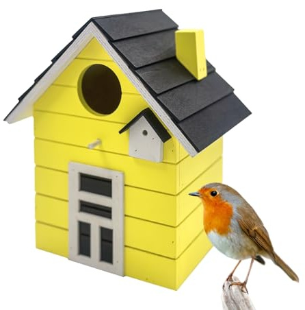 Buntes Vogelhaus & Nistkasten aus MDF-Holz – ca. 20 x 17 x 12 – gelb | für kleine Singvögel wie Meisen, Sperling und Fink - Indoor als Dekoration & Outdoor als Nistplatz – Seaside No.64