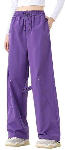 Pantalon Cargo Large Femme Taille Elastique Fashion Pantalon Baggy Femme Taille Haute Multi Poches Chic Ample Casual Confortable Jogging Vacances Streetwear Sweatpants (Purple, XL)