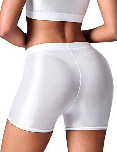 Ausing Damen Shorts Glanz Radlerhose Sexy Kurze Hose Rave Sport Hotpants Radler Metallische Sporthose Glitzer Short Neon Sommer S-L