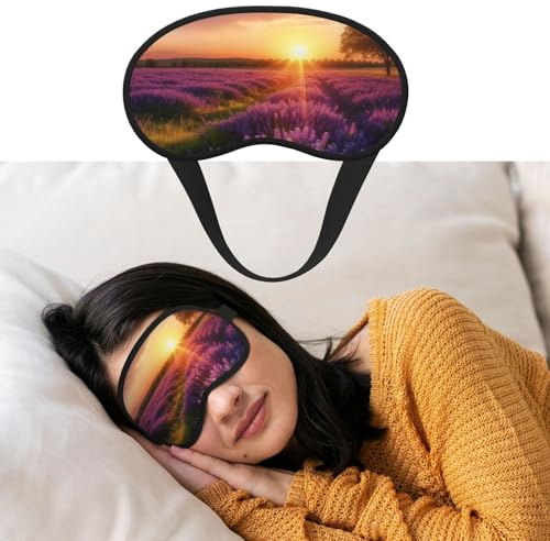 Augenmaske zum Schlafen, atmungsaktiv, lichtblockierend, Schlafmaske, Lavendelwiese bei Sonnenuntergang, Frühlingsnacht, Augenbinde, weich, bequem, Nacht-Augenschutz, für Männer und Frauen