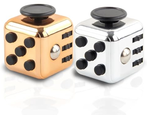 2 Pezzi Antistress Fidget Toys fidget toy cube Toy Antistress Giocattolo Sensoriale Giocattolo per Le Dita Cube Anti-Stress Giocattoli per Adulti e Bambini Antistress e Ansiolitico- Oro e argento