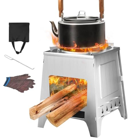 Stufa a Legna per Esterno - Bruciatore Antivento Rimovibile | Fornello da Campeggio Portatile | Per Attività All'Aperto Escursionismo Cucina Barbecue Picnic E Il Patio