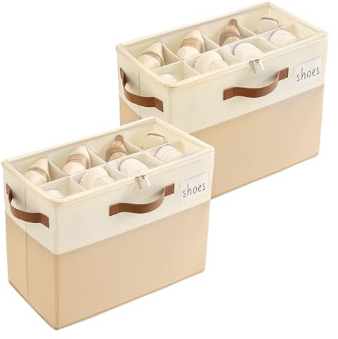 Varhomax Schuhorganizer-Box 2er-Set für Schrank | Kleiner Stoff-Aufbewahrungsbox mit verstellbaren Trennwänden & transparenter Abdeckung | Platzsparende Sandalenbehälter für den Eingangsbereich, Cubby