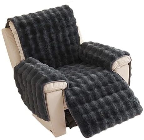 ILiemao Plüsch Liegestuhl Schonbezug Für Zuhause Kunstpelz Flauschiger rutschfeste Rückseite Liege Couch Bezug Waschbarer Sesselschoner Für Relaxsessel Mit Armlehnen Velours Winter(Dunkelgrau)