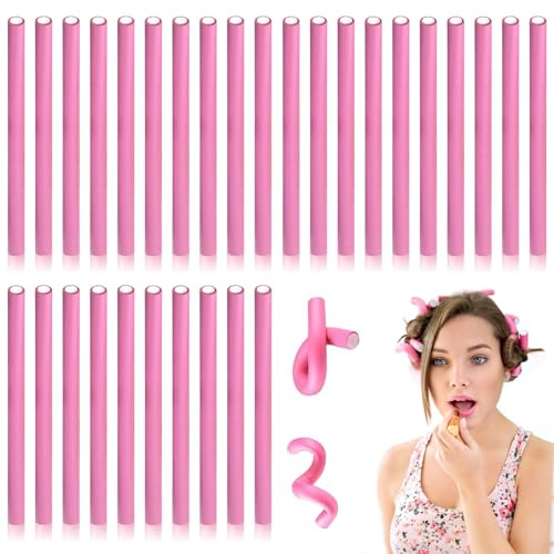 Flexible Hair Curler, 30PCS Bendy Rollers, 8mm Bendy Foam Curler Rollers, Heatless Curlers for Hair Salon DIY (Pink)