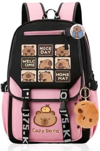 Spiritzohic Capybara Mochila Gran Capacidad Mochila para niños 11 piezas Capybara Mochila Escolar de Dibujos Animados para Niños Kindergarten para Niños Bolsa-B
