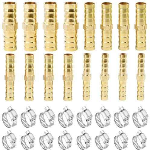 Schlauchverbinder Schlauch Verbindungsstück Messing Schlauchverbinder Set,16 Stück 6/8/10/12mm Kraftstoffleitung Verbinder mit 16 Schlauchschellen für Wasserleitung Luftleitung Kraftstoffleitung
