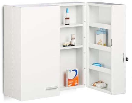 LOKLNEYK Medikamentenschrank XXL Premium – Abschließbarer Medizinschrank für Badezimmer, 11 Fächer, Kindersicher, Magnetische Türen, Robuster Stahl, Stauraum für Arzneimittel Verbandszeug und mehr