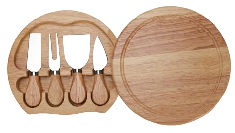 Oreilet Juego de 5 Tablas Queso y Cuchillos, Tabla Redonda para Embutidos con 4 Cuchillos Acero Inoxidable, Juego Tabla Quesos para Cocina, Inauguración de la Casa, Cumpleaños, Boda