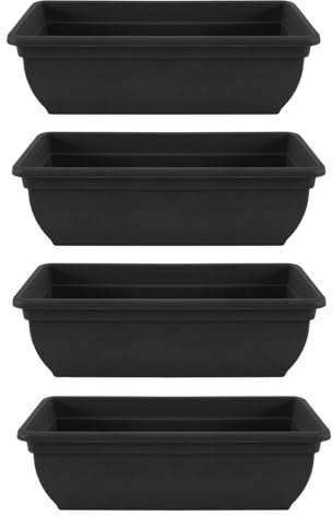 Long Rectangular Plastic Trough Planters, Black/ Trough/Windowsill Herbs Planters | Weather-Resistant, Outdoor/Indoor Balcony Patio Flower Fruits Pots | Plant Pots for Garden (4, 60CM Large)