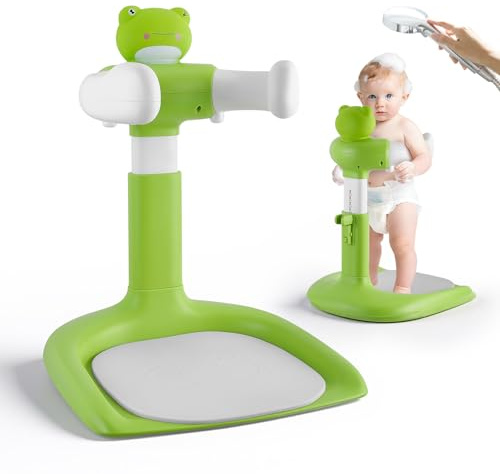 Soporte Bañera Bebe, Soporte Baño Bebe con Asiento Ducha y Base Antideslizante Ajustable Soporte Ducha Bebe, Soporte para Bañera Bebe para Niños de 6 a 36 Meses (Rana)