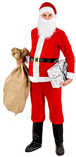 dressforfun Herrenkostüm Weihnachtsmann | Anzug-Oberteil mit Klettverschluss | Hose mit Gummizug | inkl. Bart, Stiefelstulpen und Zipfelmütze (M | Nr. 300311)