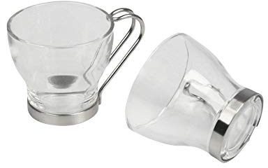 'tradeshoptraesio – 6 Tasses 120 ML Tasse à café en Verre avec Manche Acier Gobelet Espresso Bar