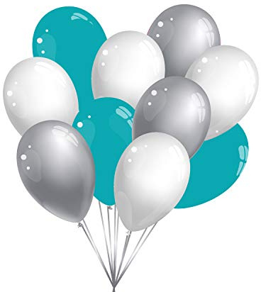 30 Luftballons, je 10 Stück pro Farbe - in verschiedenen Farben - 100% Naturlatex & 100% biologisch abbaubar - twist4 (türkis/silber/weiß)