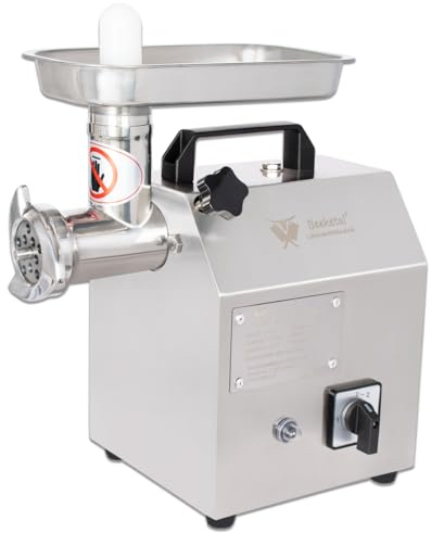 Beeketal FW80B Profi Fleischwolf Edelstahl - 500 Watt - 80kg/h Kapazität inkl. 3 Lochscheiben, 3 Messer & Wurstfülltülle - Elektrische Fleischmaschine für Gastronomie & Haushalt