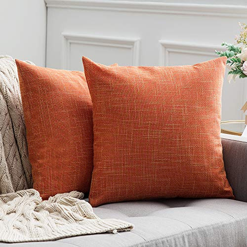 MIULEE Kissenbezüge Kissenhülle Dekokissen Leinen-Optik Dekorative Kissenbezug Sofakissen Couchkissen Deko Kreuz mit Verstecktem Reißverschluss für Sofa Schlafzimmer 2er Set 50x50 cm Orange
