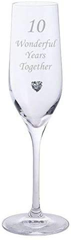 Chichi Gifts - Coppia di Bicchieri da Champagne in Cristallo Dartington per 10° Anniversario e 10 Anni