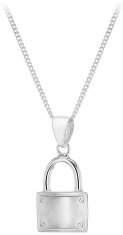 Tuscany Silver Collar Cadena Curva de Panza 25 de 46cm/18 Plata de Ley con Colgante Candado con Tornillos Plata de Ley de 10.5mm x 22mm para Mujer