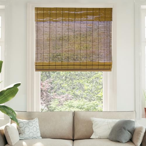 CHICOLOGY Bamboo Roman Shade, Cordless Light Filtering Woven Wood Window Treatment for Living Room, Dining Room, Kitchen & Office, Natural Bamboo Blinds for Boho Coastal Decor, Fox, 27W x 64H
