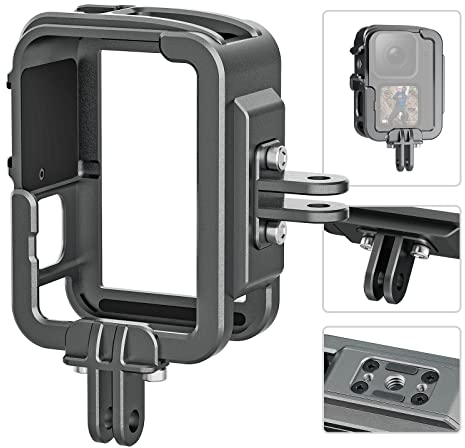 TELESIN Vertikales Aluminium-Käfig-Schutzgehäuse für GoPro Hero 13 12 11 10 9, passend für Go Pro mit ND CPL Objektivfilter Max Objektiv auf der Kamera, mit Kaltschuh-Anschluss an Video-Lichtmikrofon