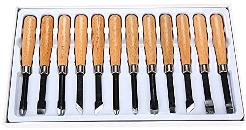 Stechbeitel Set 12 Stück Holzschnitzerei Handmeißel Werkzeugsatz 60# Stahl Stechbeitel Set mit Holzgriff Stechbeitel Set für Holzschnitzereien die die Kanten abschneiden