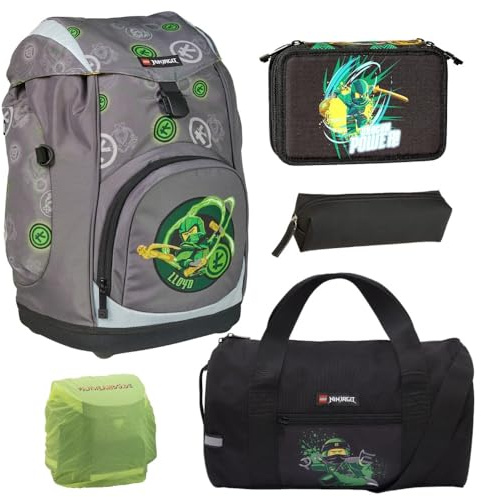 Familando - Nielsen Schulranzen Set 5-teilig - Lego Ninjago Spinjitzu Lloyd - Ergonomisch, stabil & mit gepolstertem Rücken - 1160g leicht mit 15L Volumen - mit Reflektoren - Ab 1. Klasse