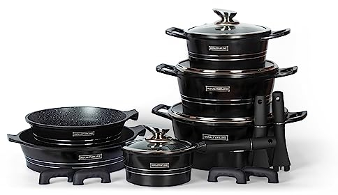 Ensemble d'ustensiles de cuisine en aluminium moulé sous pression, 14 pièces, revêtement en marbren, NOIR