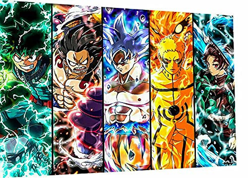 Magic Canvas Art - Bilder 3 Anime Crossover DBZ Naruto One Piece Leinwandbild 1- teilig Hochwertiger Kunstdruck modern Wandbilder Wanddekoration Design Wand Bild – A3568, Größe: 100 x 75 cm