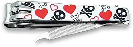 3 Claveles - Pediküre Nagelknipser mit Feile, Zehennagelknipser, verziert, Skull Lover Kollektion, Kohlenstoffstahl, 8 cm