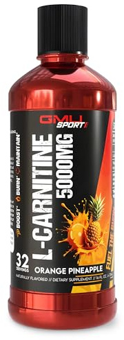 Liquid L-Carnitine 5000mg – Orange Pineapple – Fat Metabolism & Energy Support Supplement – Stimulant-Free Pre Workout Alternative for Endurance, Exercise & Recovery – 32 Servings – GMU Sport
