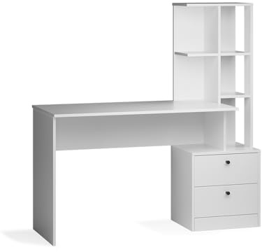 Vicco Schreibtisch Denton, Weiß, 136 x 55 cm | mit offenen Ablagefächern zur Organisation von Arbeitsmaterial