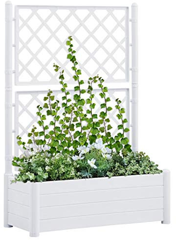 Leepesx Jardinera con Enrejado, Arriate, Macetas para Flores Y Plantas, Macetero Exterior, Arriate Huerto, Huerto Domestico, PP Blanca 100x43x142 cm