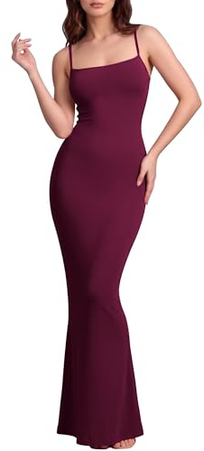 VIUTIL Dam maxi bodycon-klänning sexig spagettirem ärmlös tight slip långa klänningar 2023, Vinrött, XS
