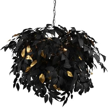 LED Pendelleuchte dimmbar Lampenschirm Ø70cm Blätter Design in Schwarz-Gold