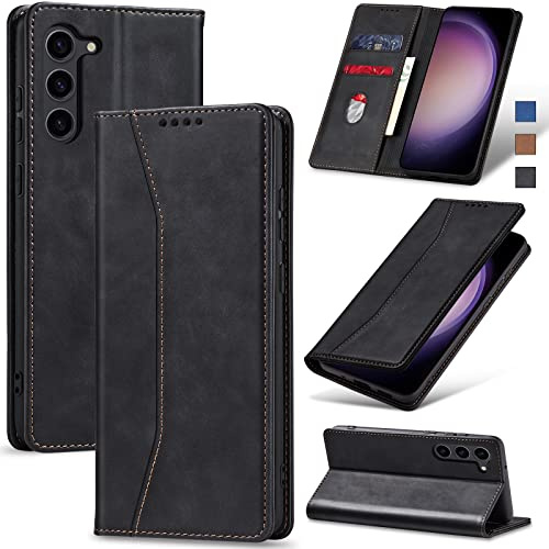 Jasonyu Skal för Samsung Galaxy S23 Plus, Premium Läder Vikbart Skyddande Fodral [Hölster, Magnetisk, kortfack, stativfunktion] Wallet Leather Case Cover för Galaxy S23 Plus (Svart)