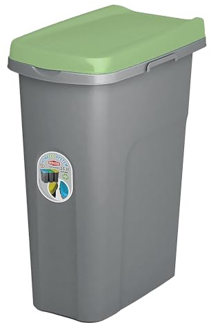 Home Centre Plastic Lift Top Waste Bin 15 Litre Green-Grey Slim