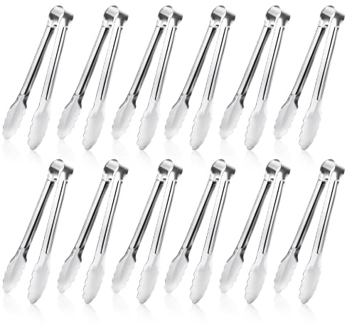 12 Pack Small Serving Tongs,XEVOM Stainless Steel Sugar Tongs Mini Appetizers Tongs Mental Kitchen Tongs for Serving Food (5inch)